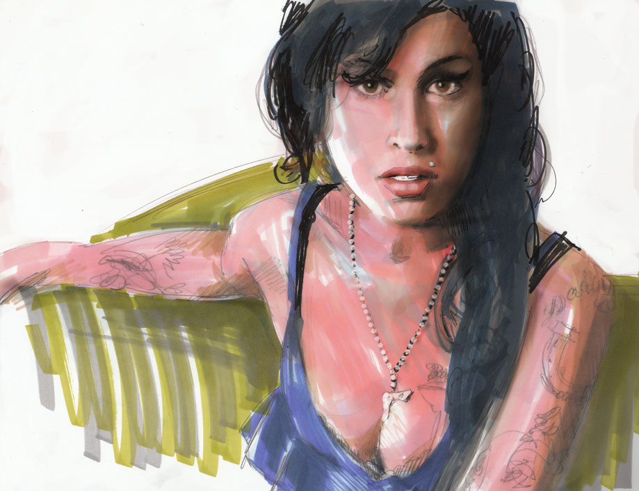 Amy Winehouse portrait in Pantone Marker by Wal Marsh