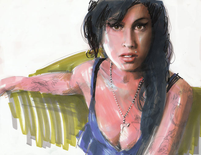 Amy Winehouse illustration in Pantone Marker by Wal Marsh