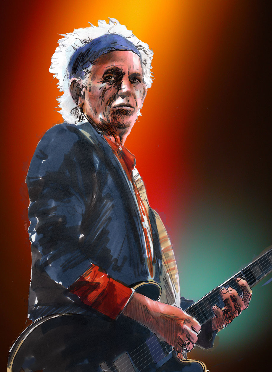 Keith Richards portrait in Pantone Marker by Wal Marsh