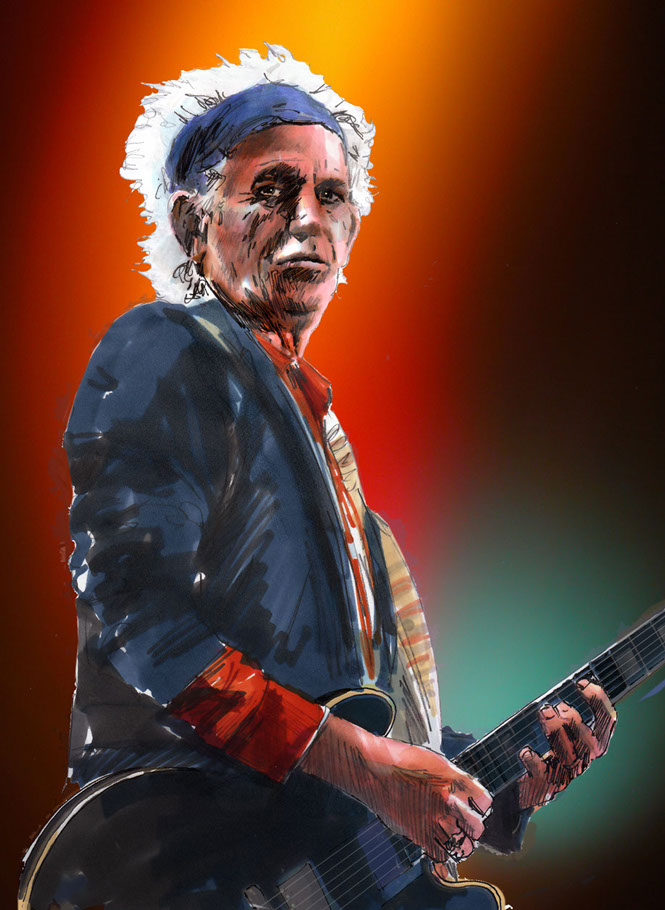 Keith Richards illustration in Pantone Marker by Wal Marsh