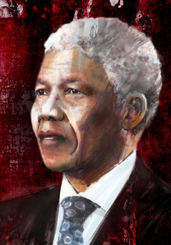 Nelson Mandela.  Portrait in Pantone Marker